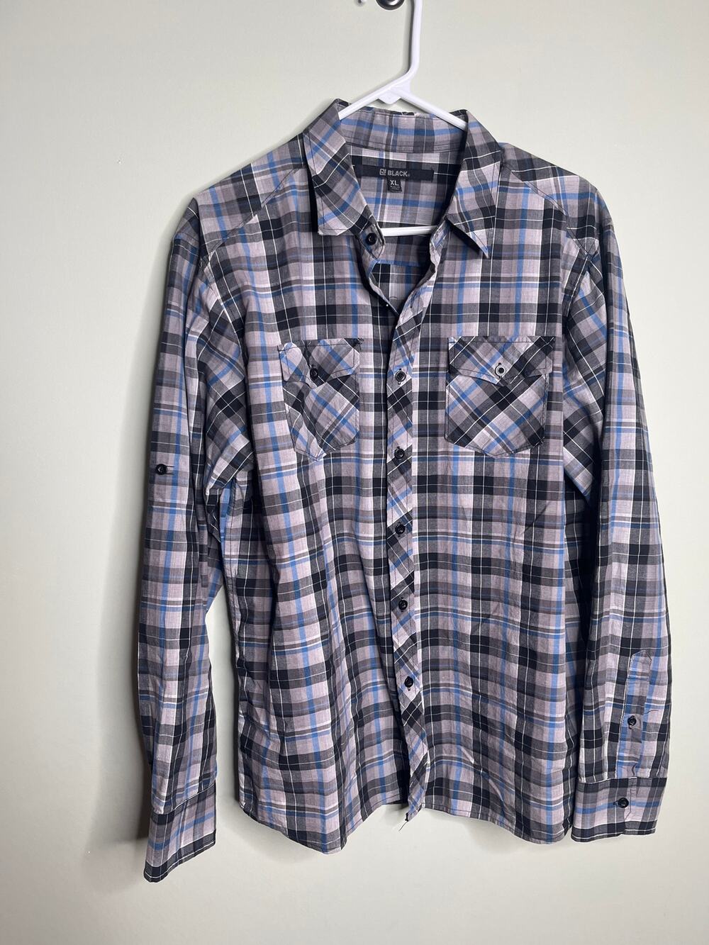 black Plaid dress shirt Mens XL
